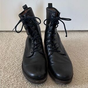 Frye Black Leather Lace-Up Women's Combat Boots